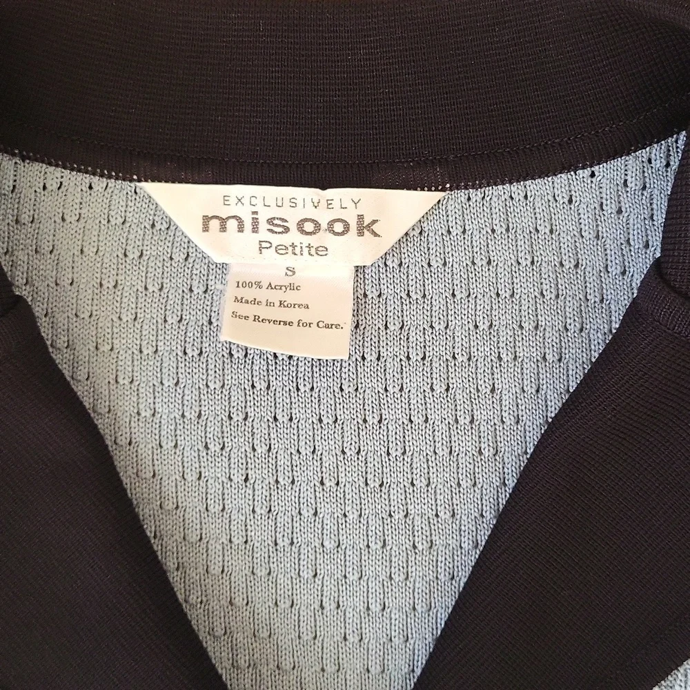 Exclusively Misook Petite Blazer Cardigan Button Knit Blue Black Acrylic Small